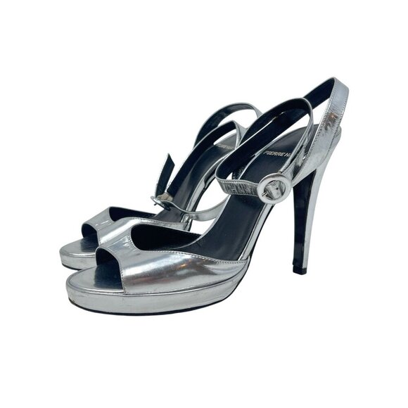 Pierre Hardy Size 38 Silver Peep-Toe Platform Heel Sandals Adjustable Straps - Picture 7 of 7